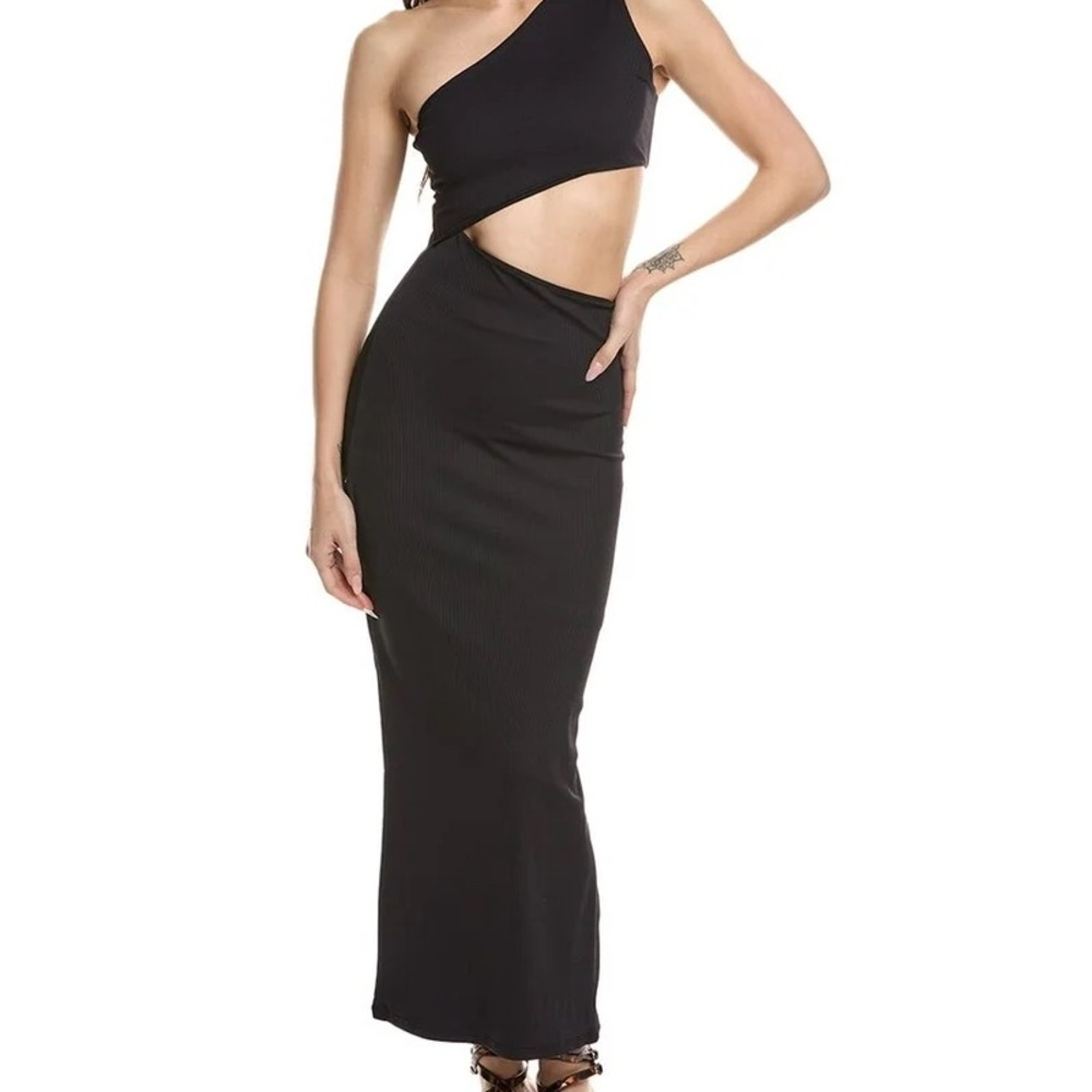 Beach Riot Ribbed One Shoulder Black Maxi Genevieve Cutout Cover-Up Dress Size M